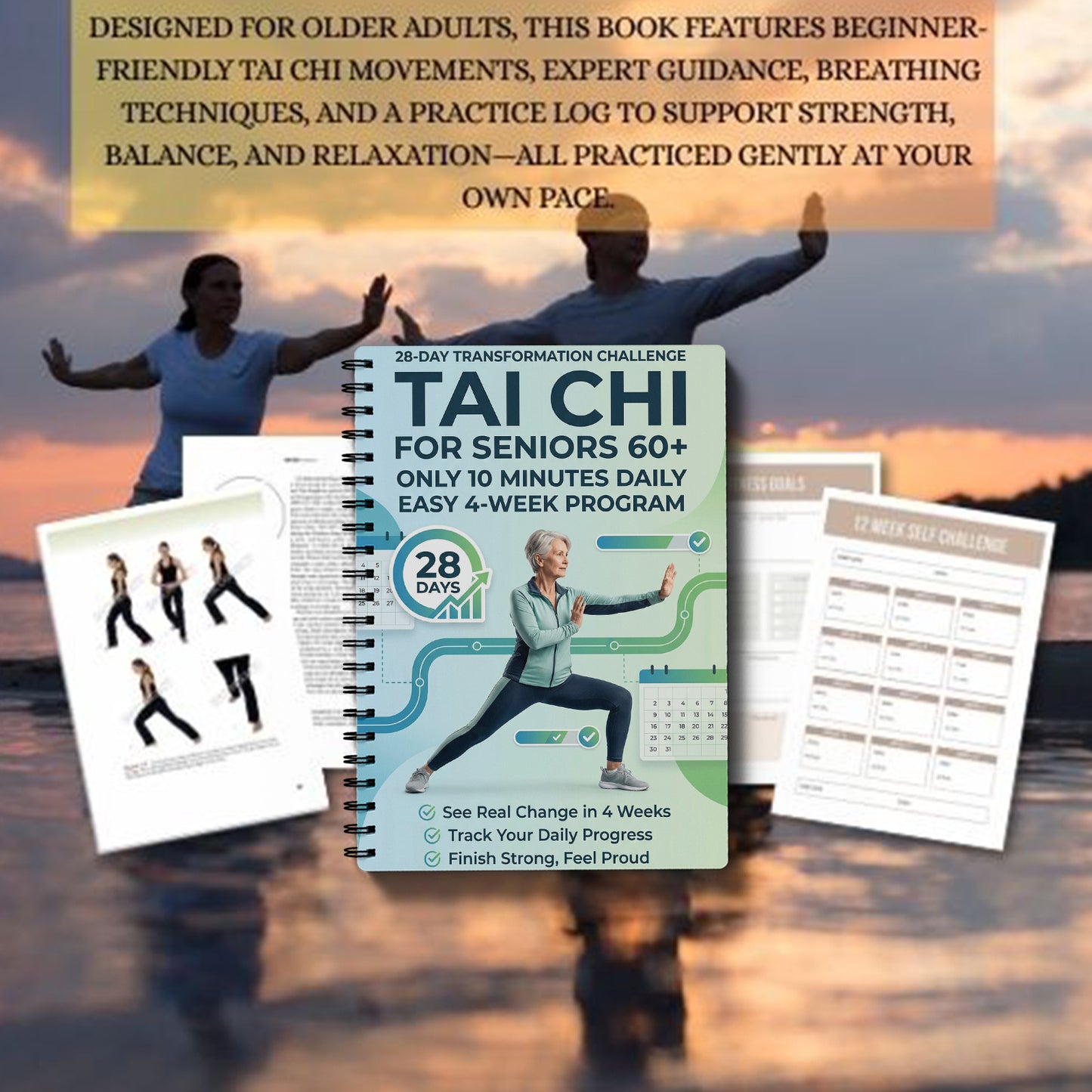 1 Tai Chi Exercise Manual for Elderly and Beginners | Suitable for Daily Practice and Fitness, Progressive Tai Chi Guidance, Spiral Bound, Ideal Gift for Parents, Transparent Paper