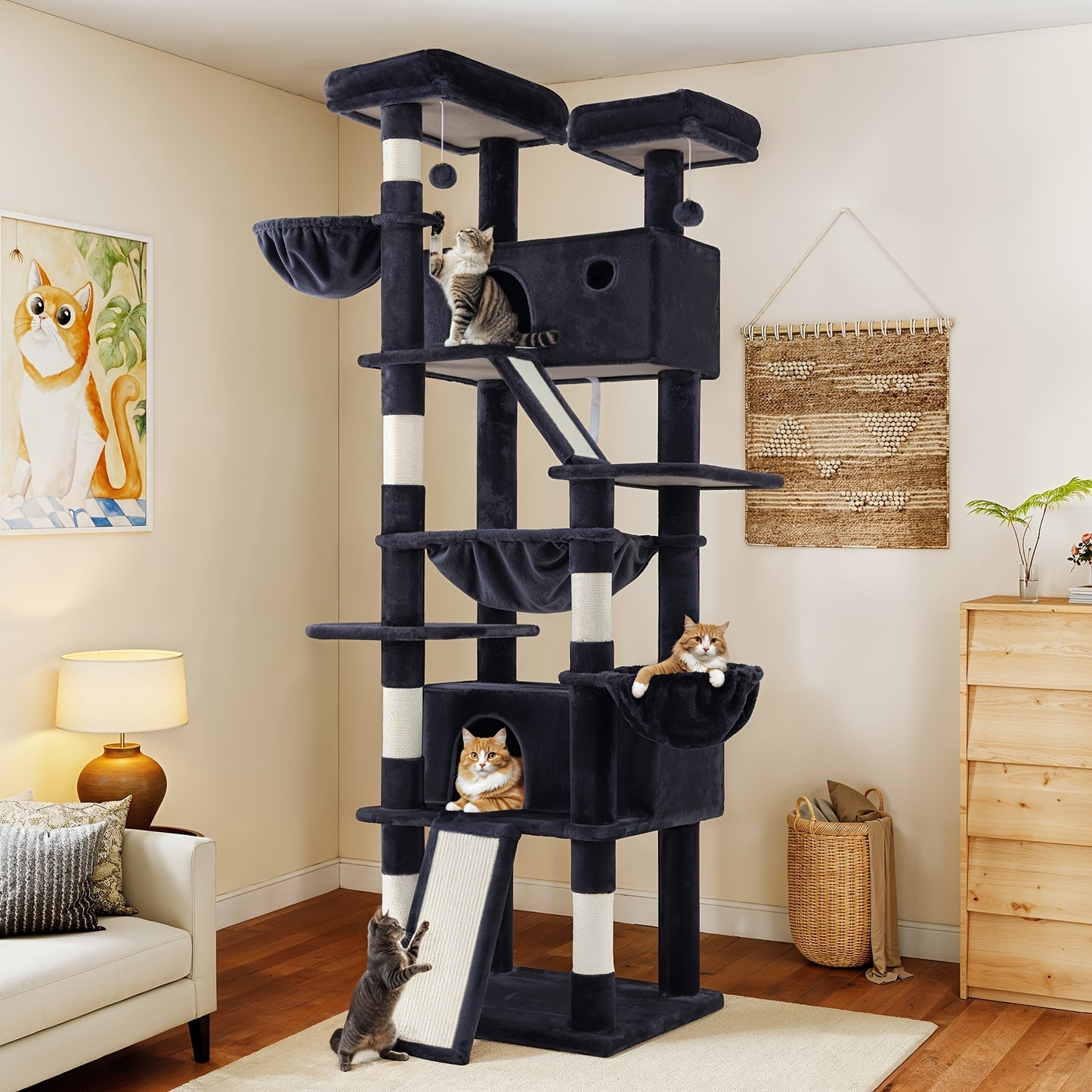 WEEWAY Multi-Level Cat Tree Tower for Indoor Cats - Modern Space-Saving design with Scratching Posts, Plush Perches, Hanging Platforms, Entryways - Sturdy Construction for Climbing, Scratching, Resting - Ideal Gift for Kittie