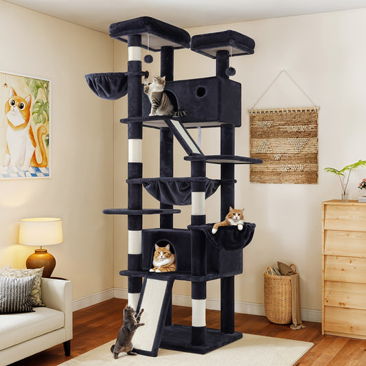 WEEWAY Multi-Level Cat Tree Tower for Indoor Cats - Modern Space-Saving design with Scratching Posts, Plush Perches, Hanging Platforms, Entryways - Sturdy Construction for Climbing, Scratching, Resting - Ideal Gift for Kittie