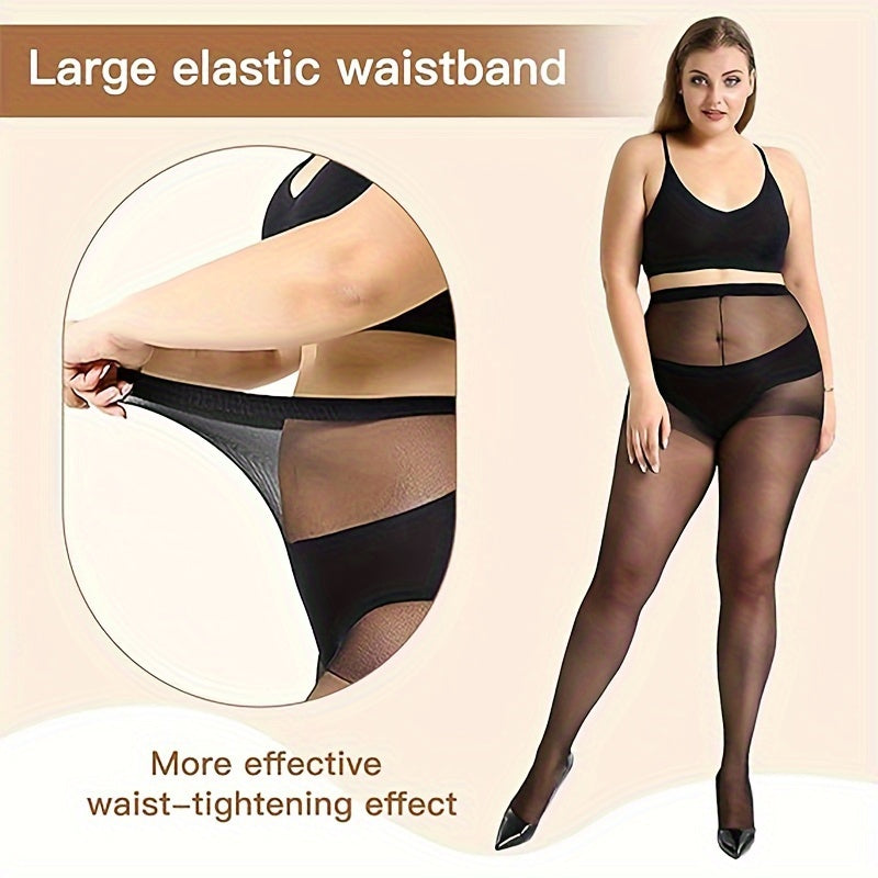4 Pairs Plus Size High-Waisted Tights for Women, Polyamide Knit Fabric, Solid Color, Breathable & Stretchy, with Hand Washable, Tights Stockings