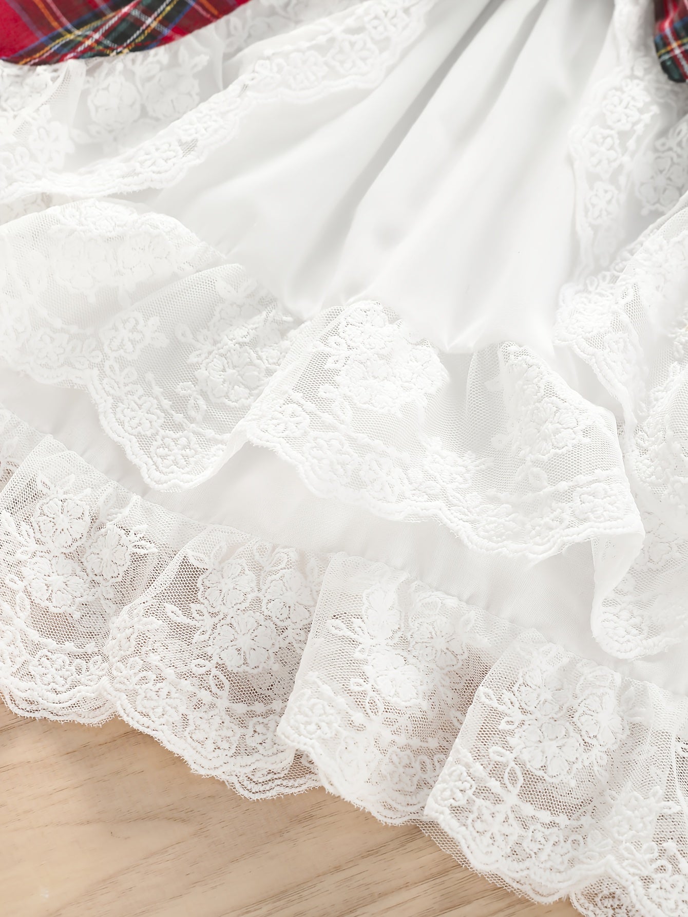 Red White Plaid Christmas Halloween Girls Dress with Full Lace Trim and Oversized Bow, Holiday Party Outfit