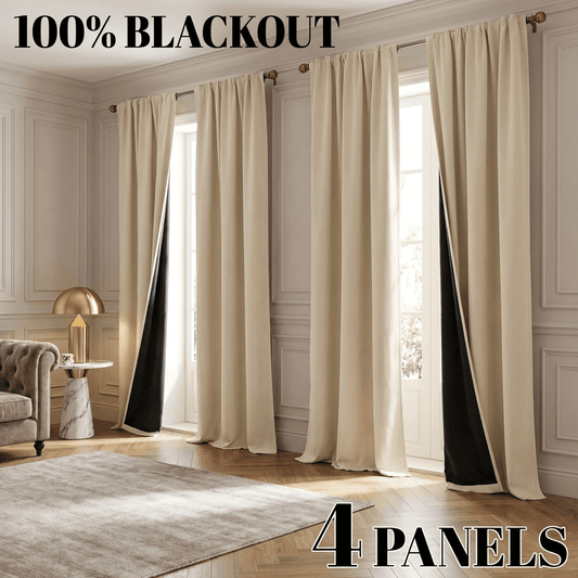 4 Panels Rod Pocket Blackout Curtains | 100% Light Blocking, Thermal and Protection, Privacy-Enhancing for All Rooms, Polyester, Modern Style
