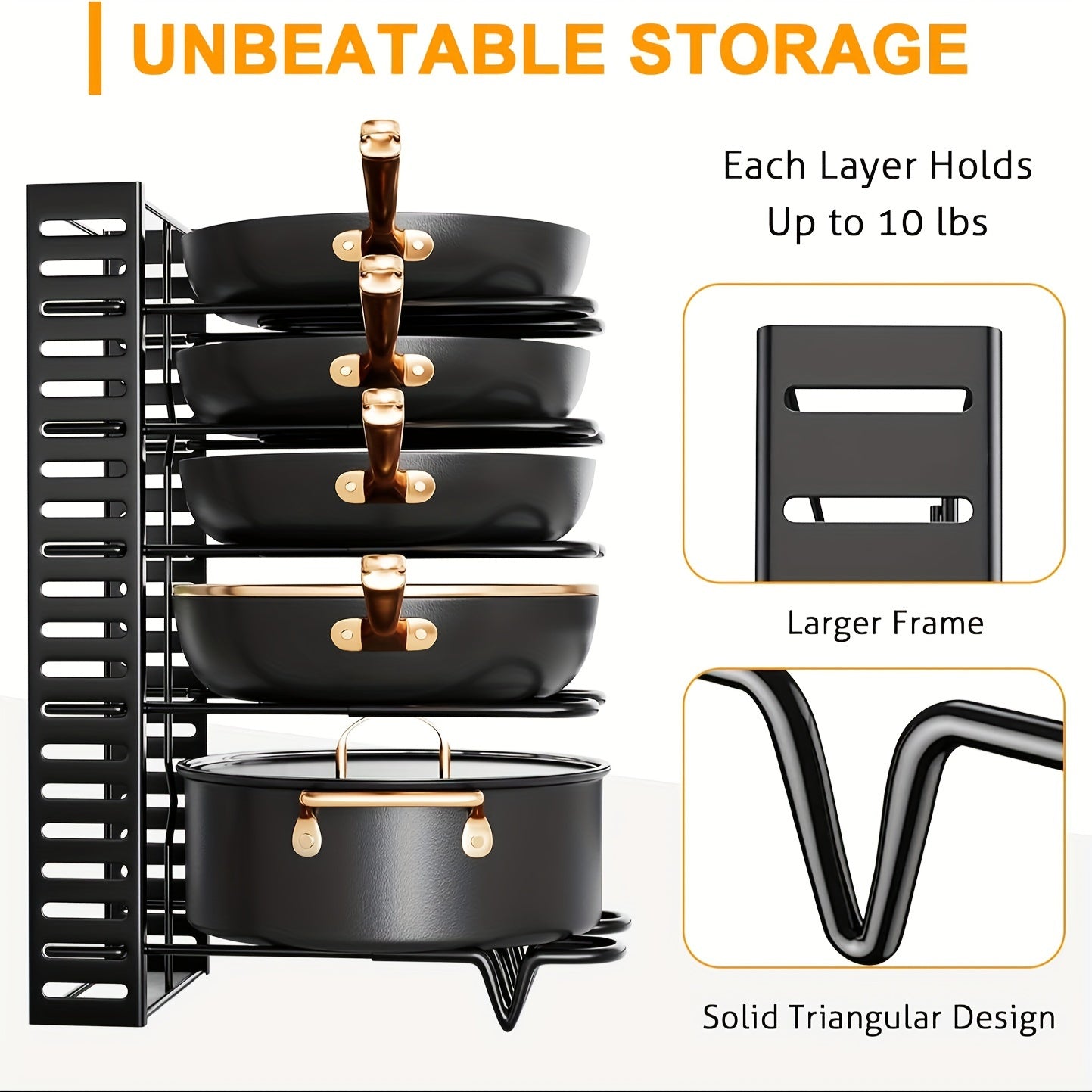 Pot Organizer 8 Tier Pot, Pan Organizer, Kitchen Cabinet Kitchenware Organizer And Pot Lid Organizer For Storage, Organizers Inside Cabinet With 3 DIY Methods