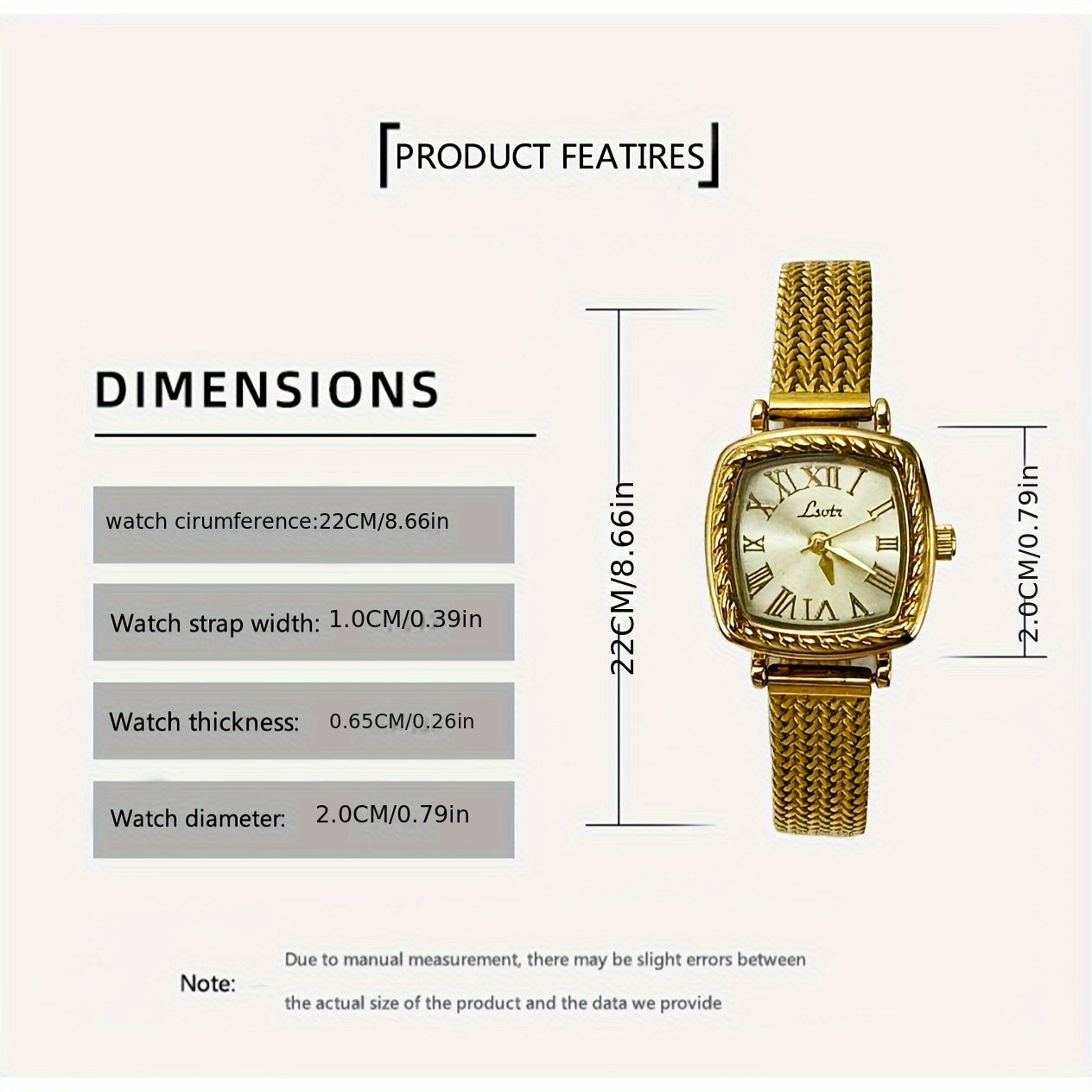 Golden Square Quartz Watch Metal Strap Alloy Pointer Stainless Steel Case Watch For Women, Perfect For Daily Wear, Dinner Party And Other Occasions