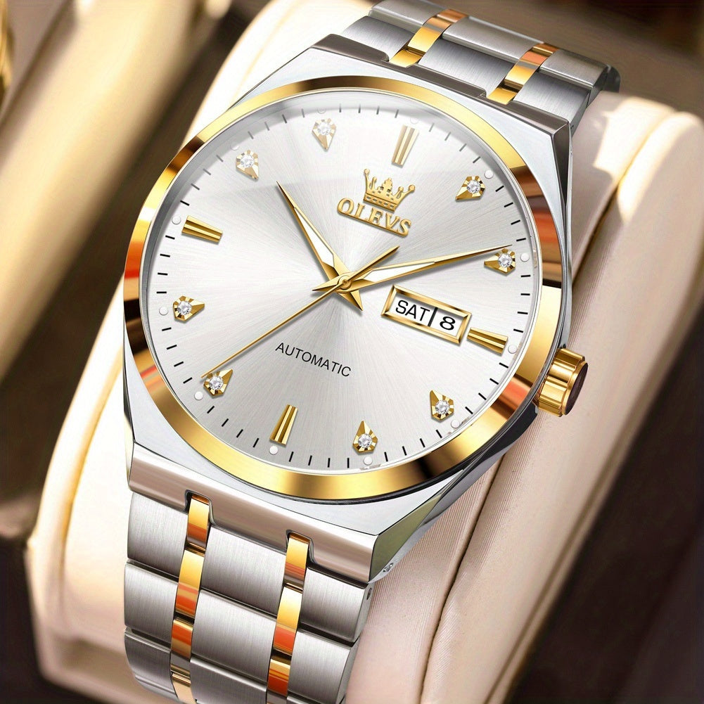 OLEVS Men's Automatic Mechanical Watch with Luminous Hands & Dual Calendar (Day/Date) - Self-Winding Analog Wristwatch, No /, for Business & Casual Attire, Durable Mechanical Movement, Affordable Luxury Watch
