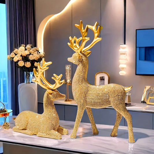 2pcs Creative Golden And Silvery Beads Reindeer Ornaments - Perfect Christmas And New Year Gifts, Suitable for Home, Room, Living Room, TV Cabinet Office | Elegant Desktop Display, Reindeer Theme Design, Seasonal for home Dec