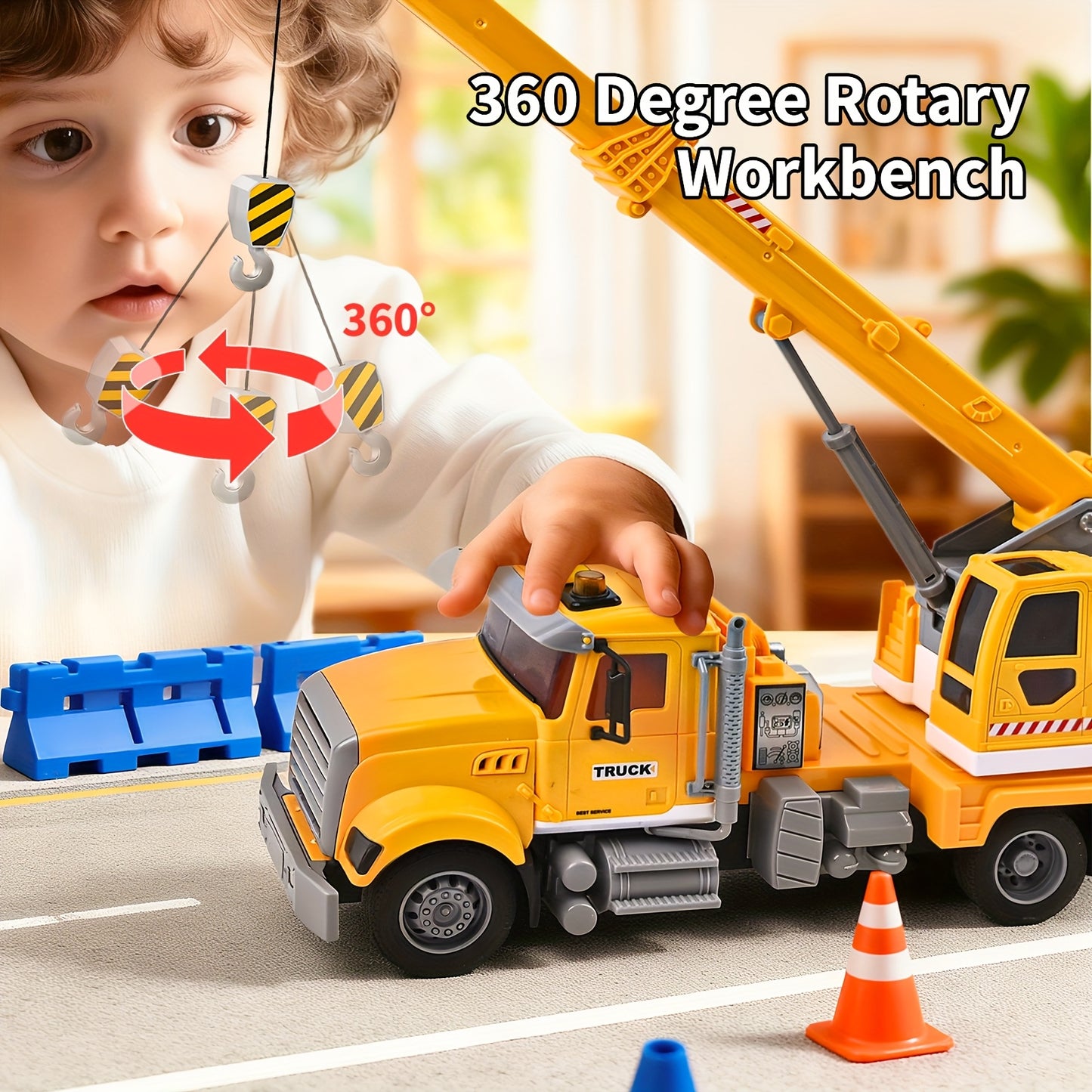 Kids Toys For 3 4 5 6 7 Years Old Boys, 13"Tow Truck Toy, Friction Powered Transport Truck Crane Toy With Lights And Sounds, Birthday Gifts For Boy Child