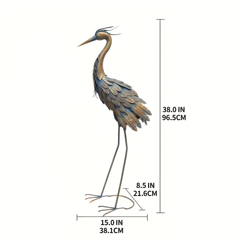 1pc 38-inch Metal Heron Garden Statue - Rustic Outdoor Bird Sculpture with Vibrant Blue & Copper Finish, Durable Yard Art Decor for Garden, Backyard, Patio, Porch - Thanksgiving & Spring Summer Decoration, No Electricity Need