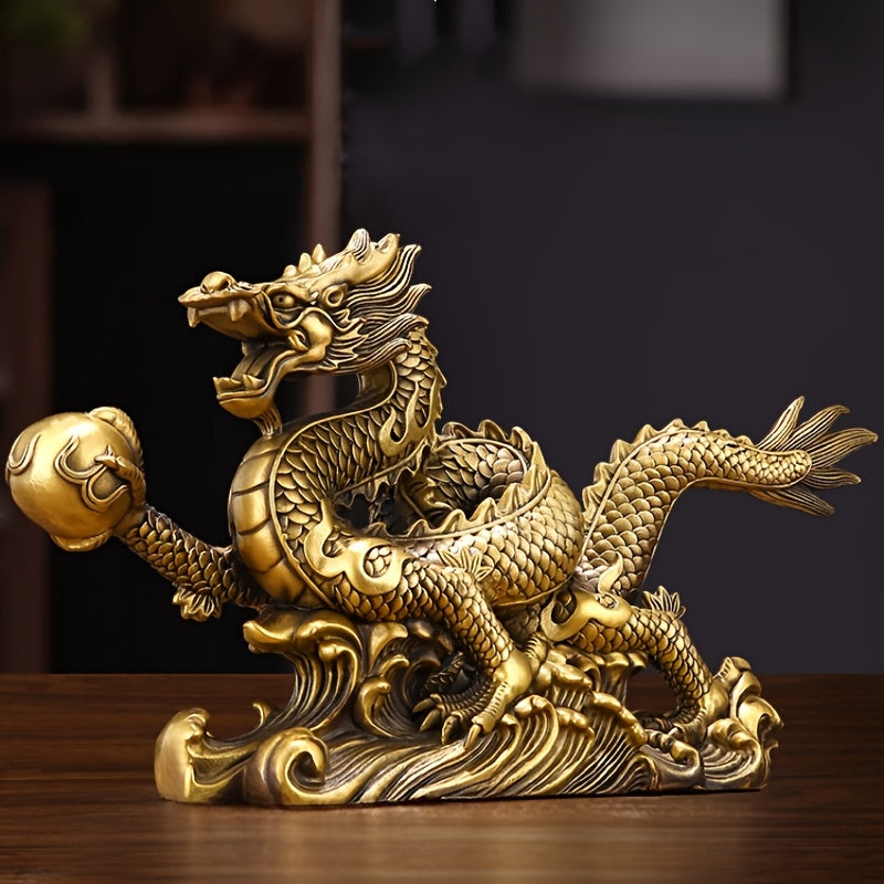 Brass Dragon Golden Statue, Small Zodiac Ornaments, Suitable for Home and Office Decor, Chinese Style Accessories, Office Desk Decorations, Opening Ceremony Zodiac Dragon Bronzeware
