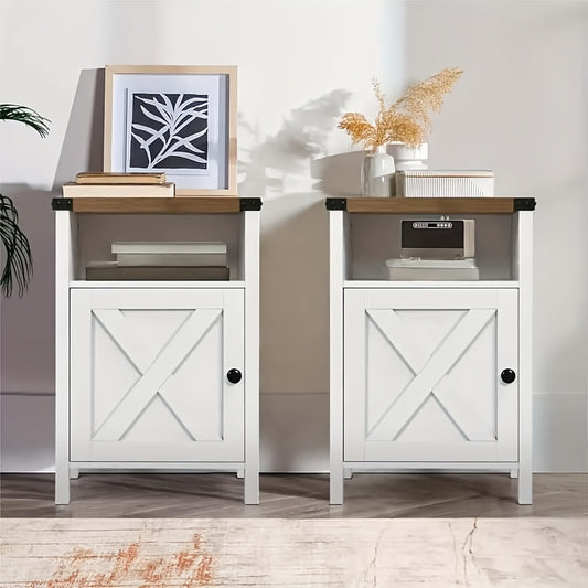 Halloween Farmhouse Nightstand, Rustic End Table With Barn Door And Storage Shelf, Bedside Tables Night Stand For Living Room Bedroom, Living Room, White Gray Oak Navy Blue Light Oak Dark Rustic Grey