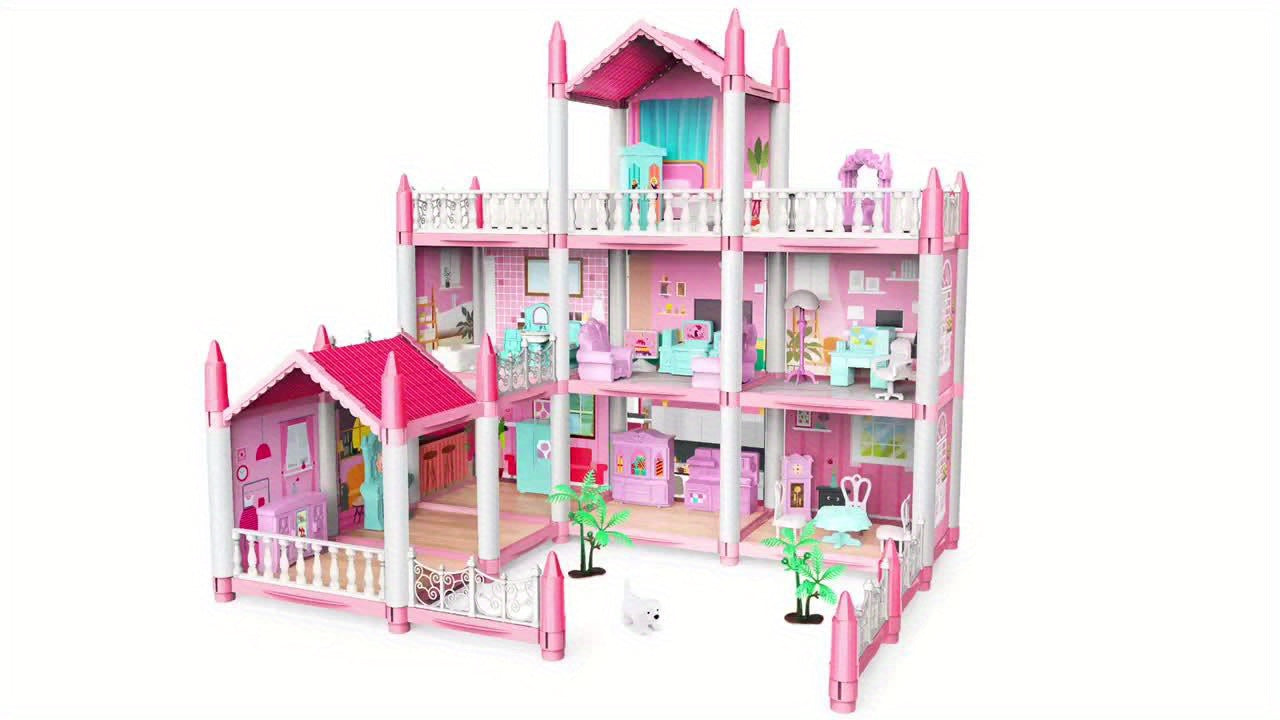 Doll House, Dollhouse for Girls Pretend-Play DIY Dollhouse Kit - 4-Story 11 Rooms Playhouse with 4 Dolls Toy Figures, Furniture And Accessories Set Gift Toy for Kids Ages 3 4 5 6 7 8+