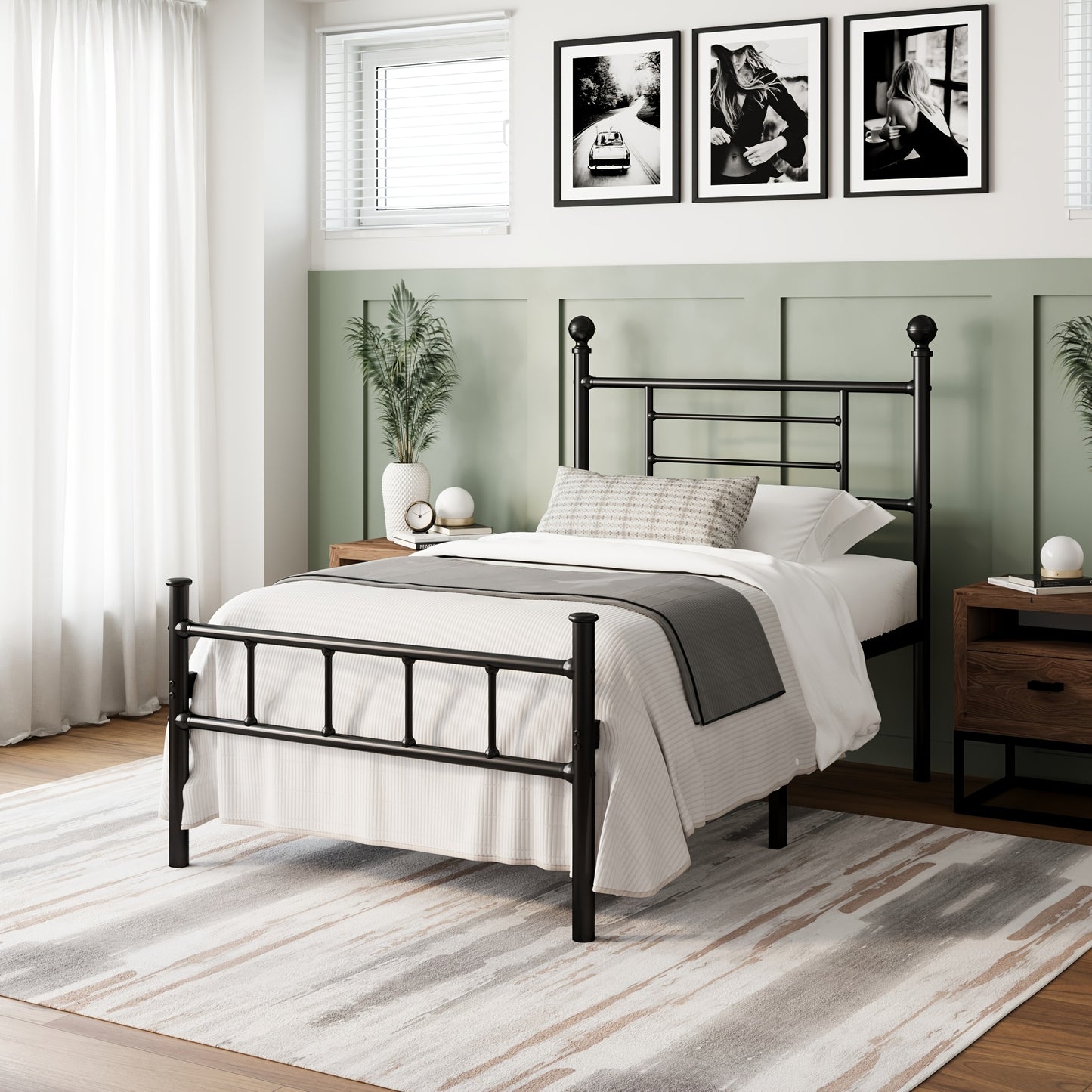 1pc Bed Frame with Headboard, 18 Inch High, Heavy Duty Metal Platform Bed Frame, Noiseless, Easy Assembly, No Box Spring Needed, for Bedroom Home Supplies, Black