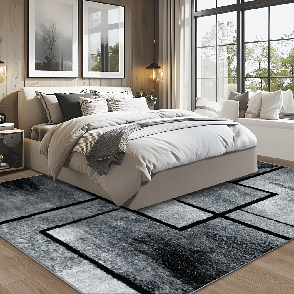 Washable Area Rugs Made of Geometric Black And White Velvet Material, Suitable for Living Rooms And Bedrooms. These Ultra-Soft Retro Dining Room Rugs Are Non-Slip And Low Pile, Perfect for Home Office Decor And Kitchen Entryw