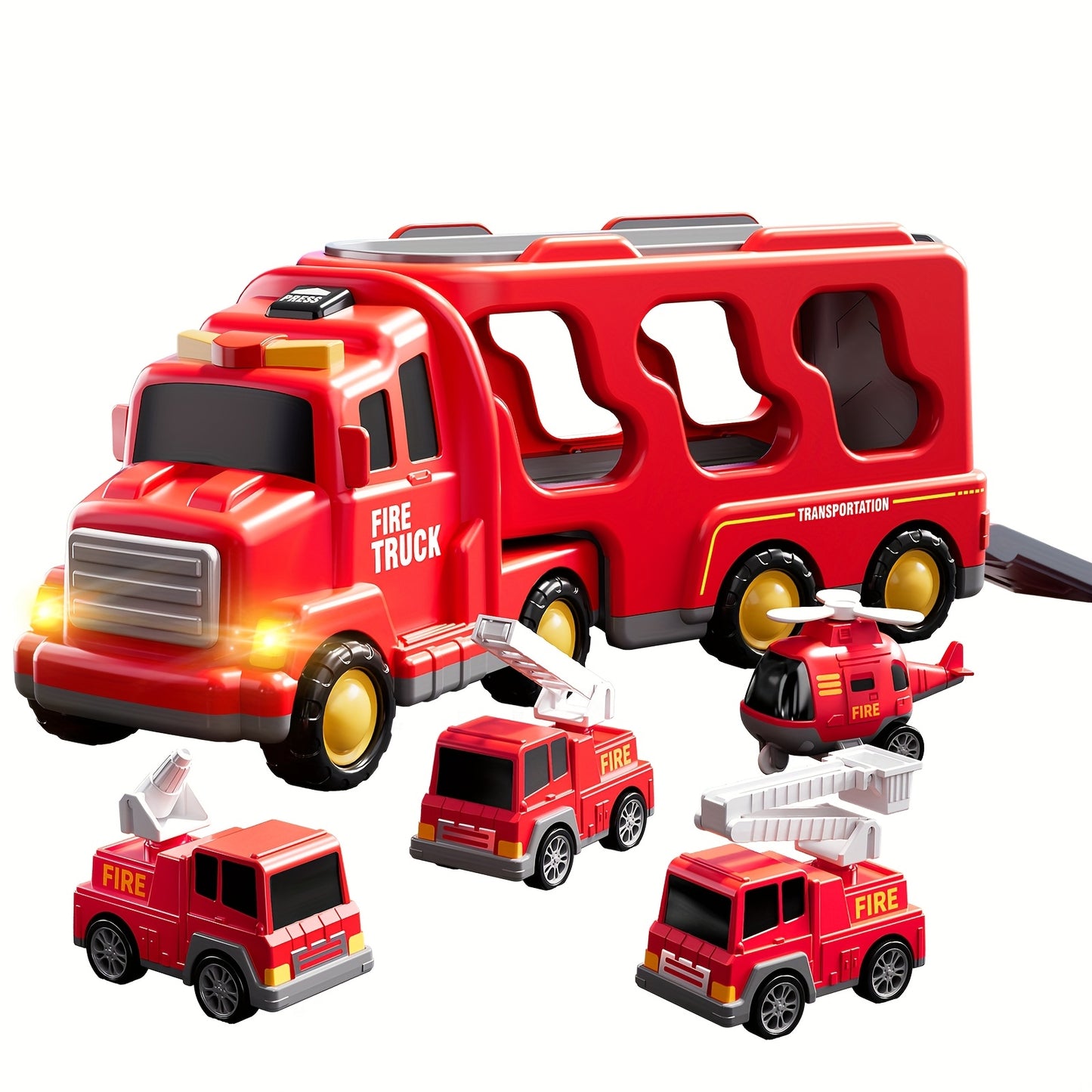 Babyhome Ambulance Truck 5 in 1 with Lighting & Sound, Friction Power Vehicle, Rescue Helicopter, Police Car, Fire Truck, Ambulance, Christmas, Birthday Gift, Interactive Toy Combination Toy Car
