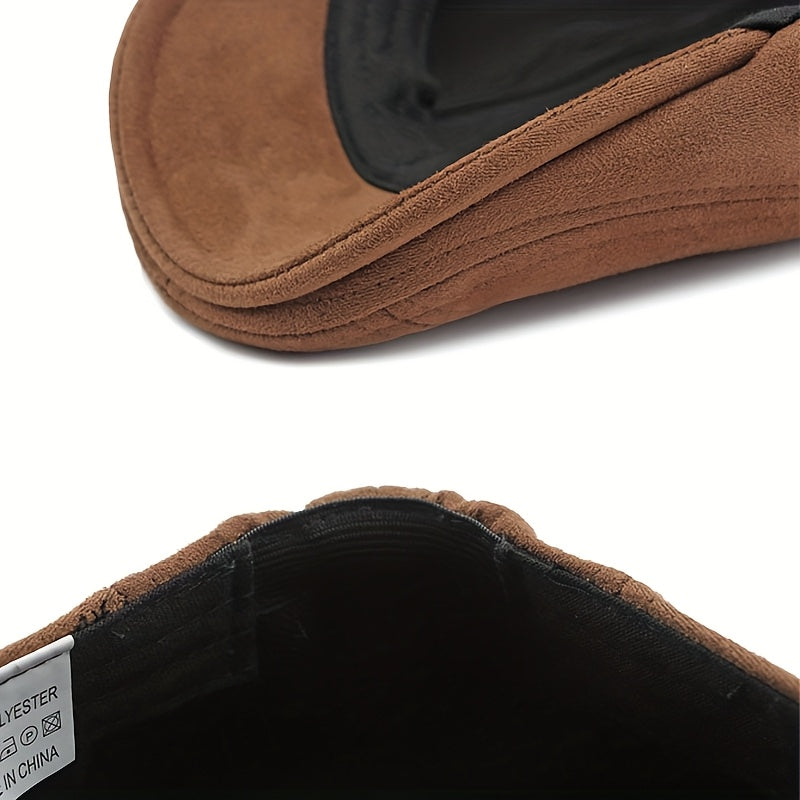 Men's & Women's British Retro Suede-Like Flat Cap - Adjustable Newsboy Beret Hat with Pull String Closure, Lightweight Driving Cap for Weddings, Events & Formal Wear (Multi-Color Options: Burgundy, Olive, Brown, Tan, Grey, Bl