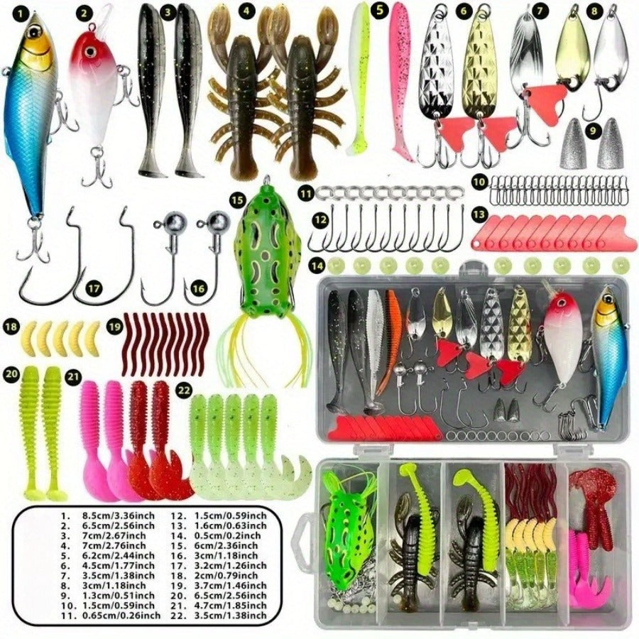 fanyishu Popular - Professional Bass Fishing Lure Set | 109pcs Kit, Includes Treble Hooks, Soft Baits, Plastic Worms, Sinkers, and Fish Hooks Suitable for Saltwater