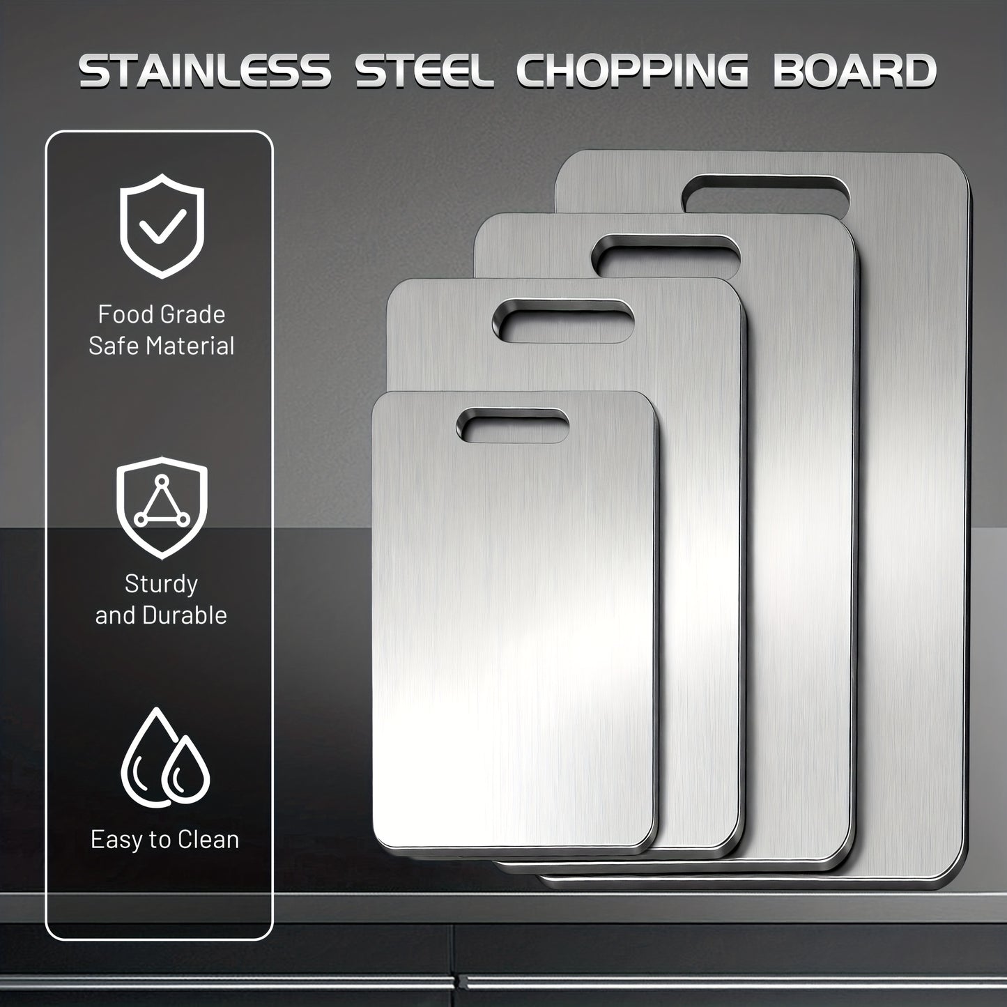 4pcs Stainless Steel Cutting Boards - Food Grade Durable Kitchen Cutting Boards - Non-slip Design For Meat Fruits Vegetables - Dishwasher Safe And Knife-Friendly Surface - Suitable For Home Chefs And Restaurants