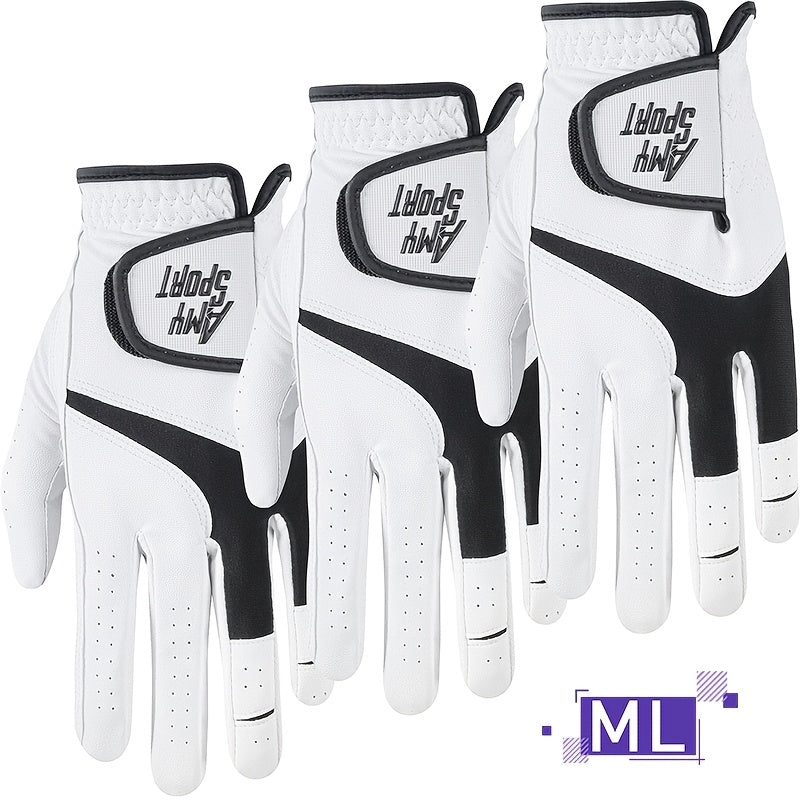 Golf Gloves Men Right Hand Left Hand Value 3 Pack, Premium PU With All Weather Grip For Serious Performance, Breathable & Comfortable Gift For Men