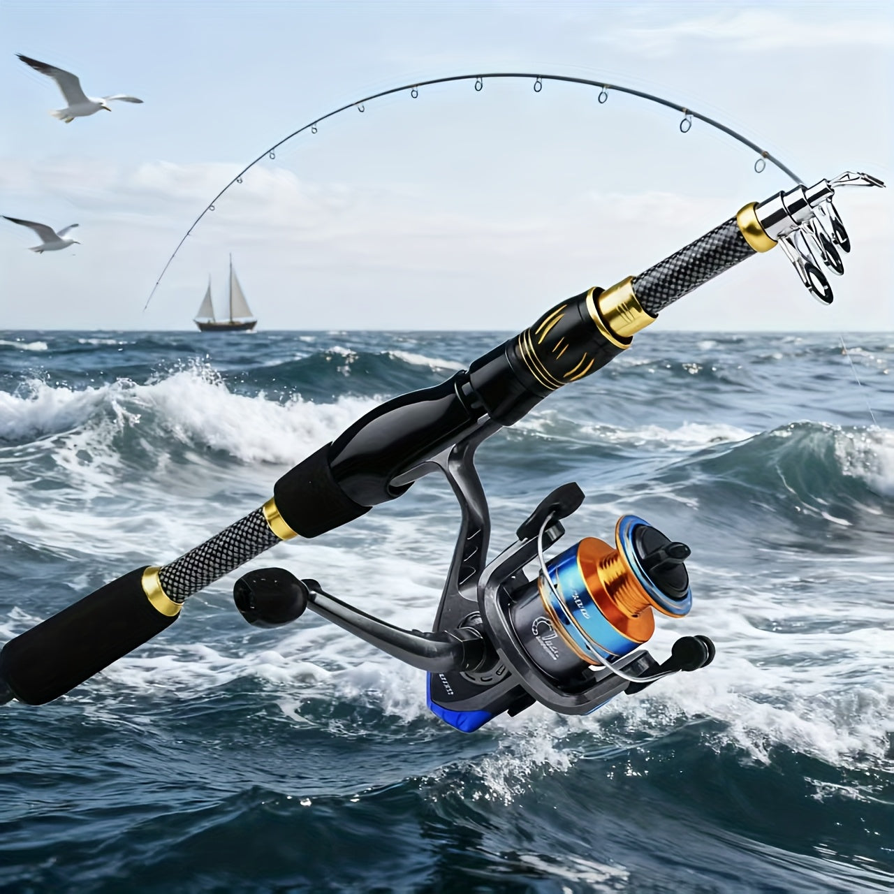Ultralight Carbon Fiber Saltwater Fishing Rod & Spinning Reel Combo - Long Cast Offshore Trolling Kit with Pre-Spooled Line, Waterproof & Quick-Change Drag System, Lightweight Durable Design for Marlin, Tuna, Mackerel, Shark