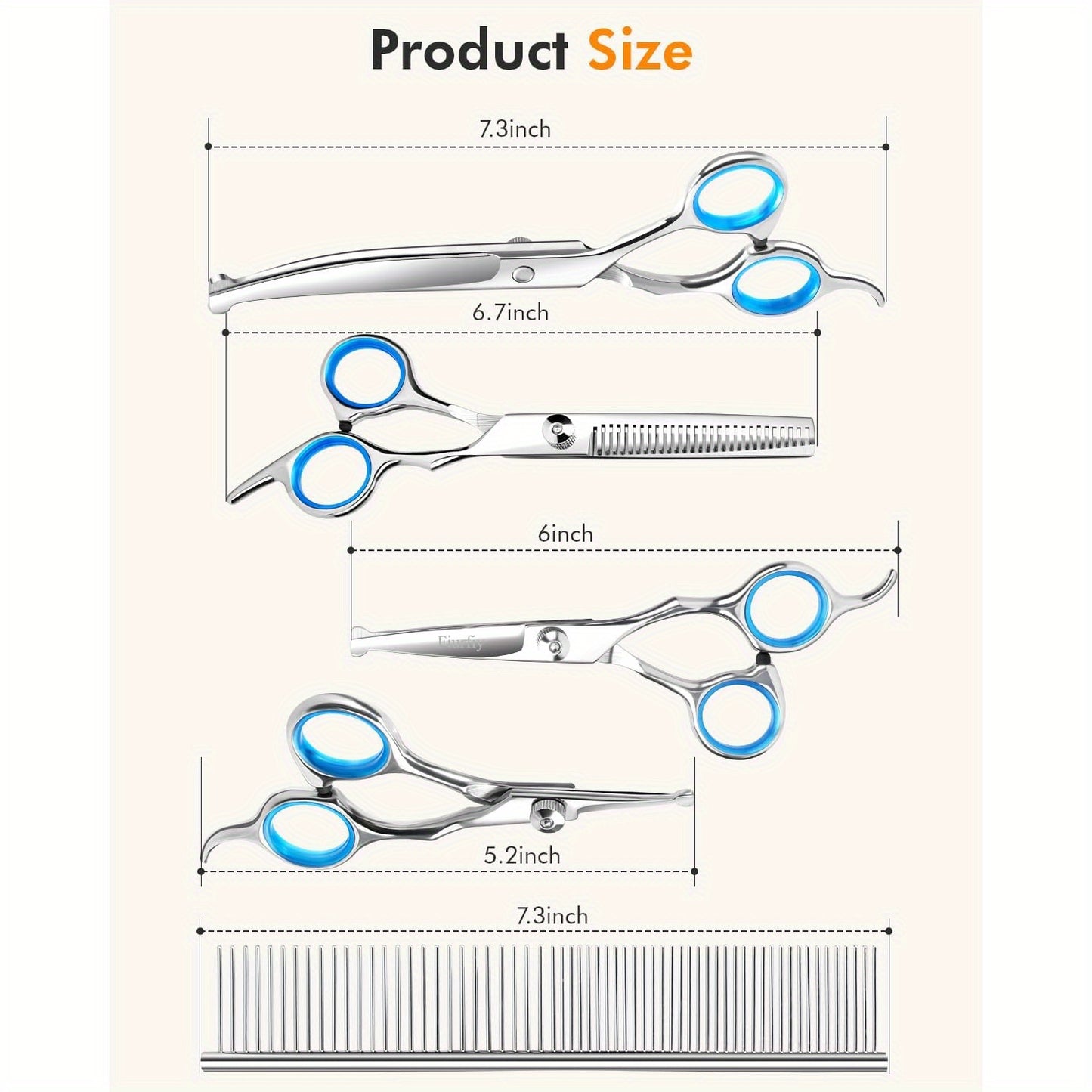 6-in-1 Dog Scissors- Professional Stainless Hair Kit with Safety Rounded Tips, Soft- Handles for Small& Large Dogs, Cats