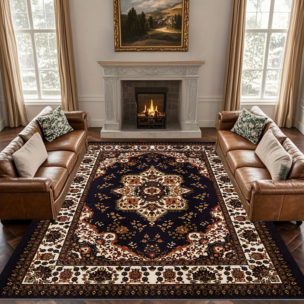 Large Luxury Ultra-Soft Washable Suitable for Bedroom & Dining Room - Non-Slip Low Pile Rug with Oriental Floral Pattern, Non-Shedding Backing, Machine Washable Suitable for Indoor, Spring Easter Rug, Retro Large
