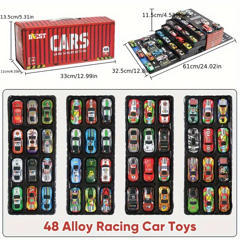 24pcs / 48pcs Pull-Back Racing Car Model Set | Various Iron Alloy Simulation Racing Include Map, Parking Lot, And Four-Story Garage | Gift Box Collector'S Edition with Rich Interactive Experience | Ideal for Christmas, Birthd