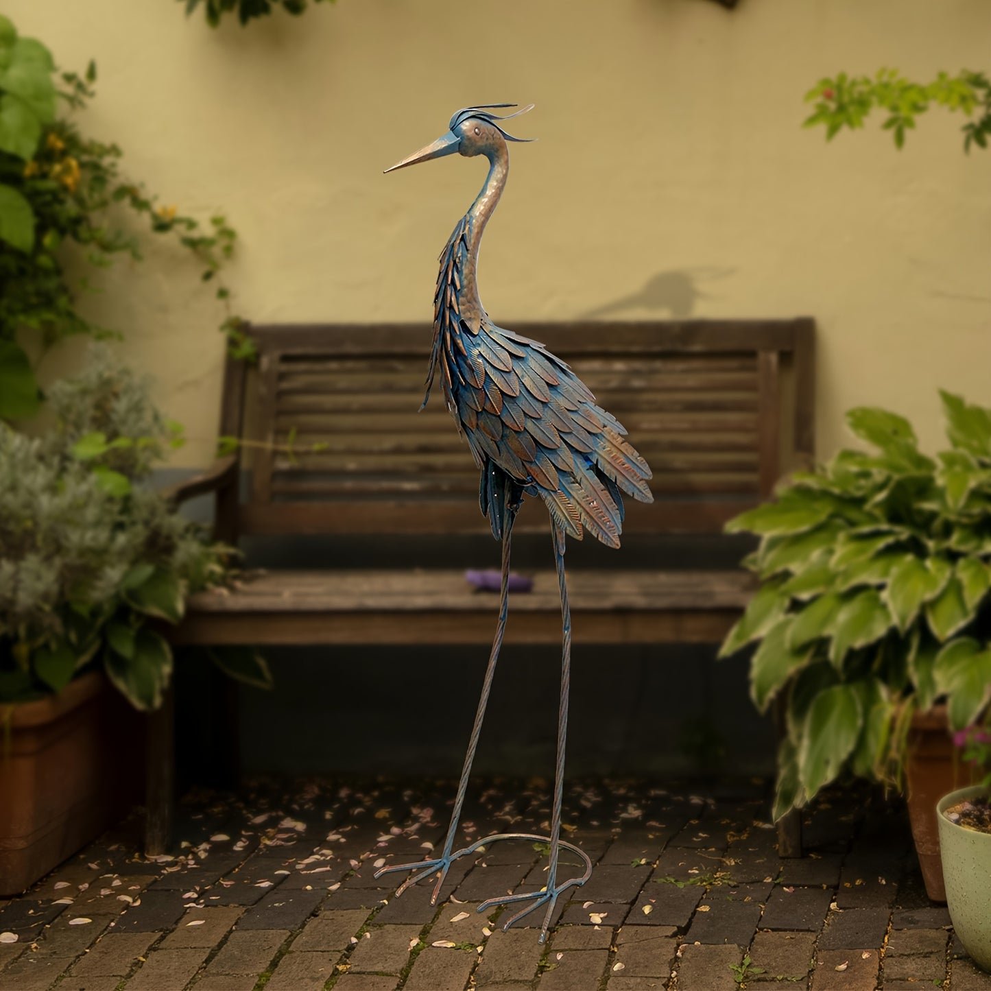 1pc 38-inch Metal Heron Garden Statue - Rustic Outdoor Bird Sculpture with Vibrant Blue & Copper Finish, Durable Yard Art Decor for Garden, Backyard, Patio, Porch - Thanksgiving & Spring Summer Decoration, No Electricity Need