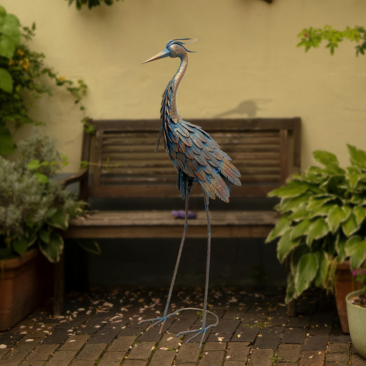 1pc 38-inch Metal Heron Garden Statue - Rustic Outdoor Bird Sculpture with Vibrant Blue & Copper Finish, Durable Yard Art Decor for Garden, Backyard, Patio, Porch - Thanksgiving & Spring Summer Decoration, No Electricity Need