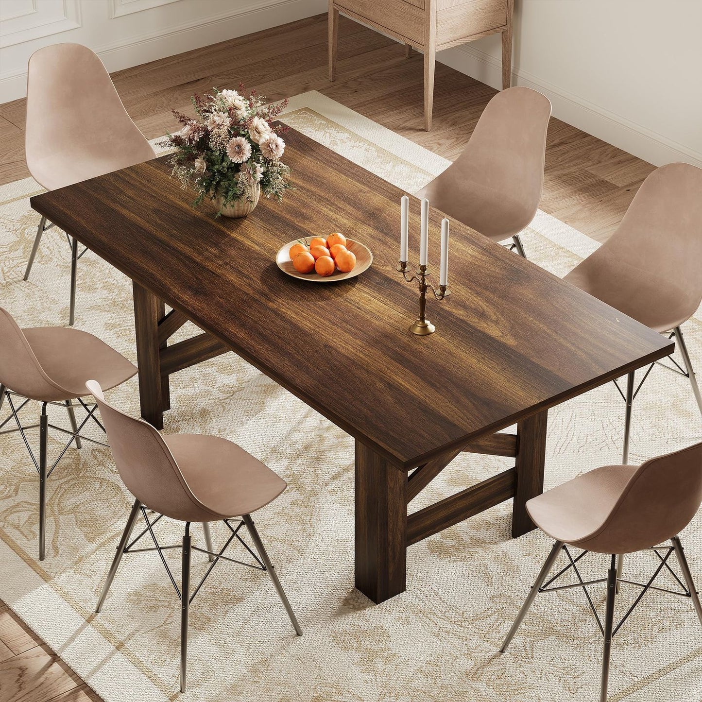 Wood Farmhouse Dining Table for 6-8 | Heavy Duty Large Kitchen Table, 70.87" Long Rectangular Dining Room Tables with Strong Legs, Thickness Tabletop, for Big Family, Dinette | Mediterranean Style, Mixed Color, Multifunctiona