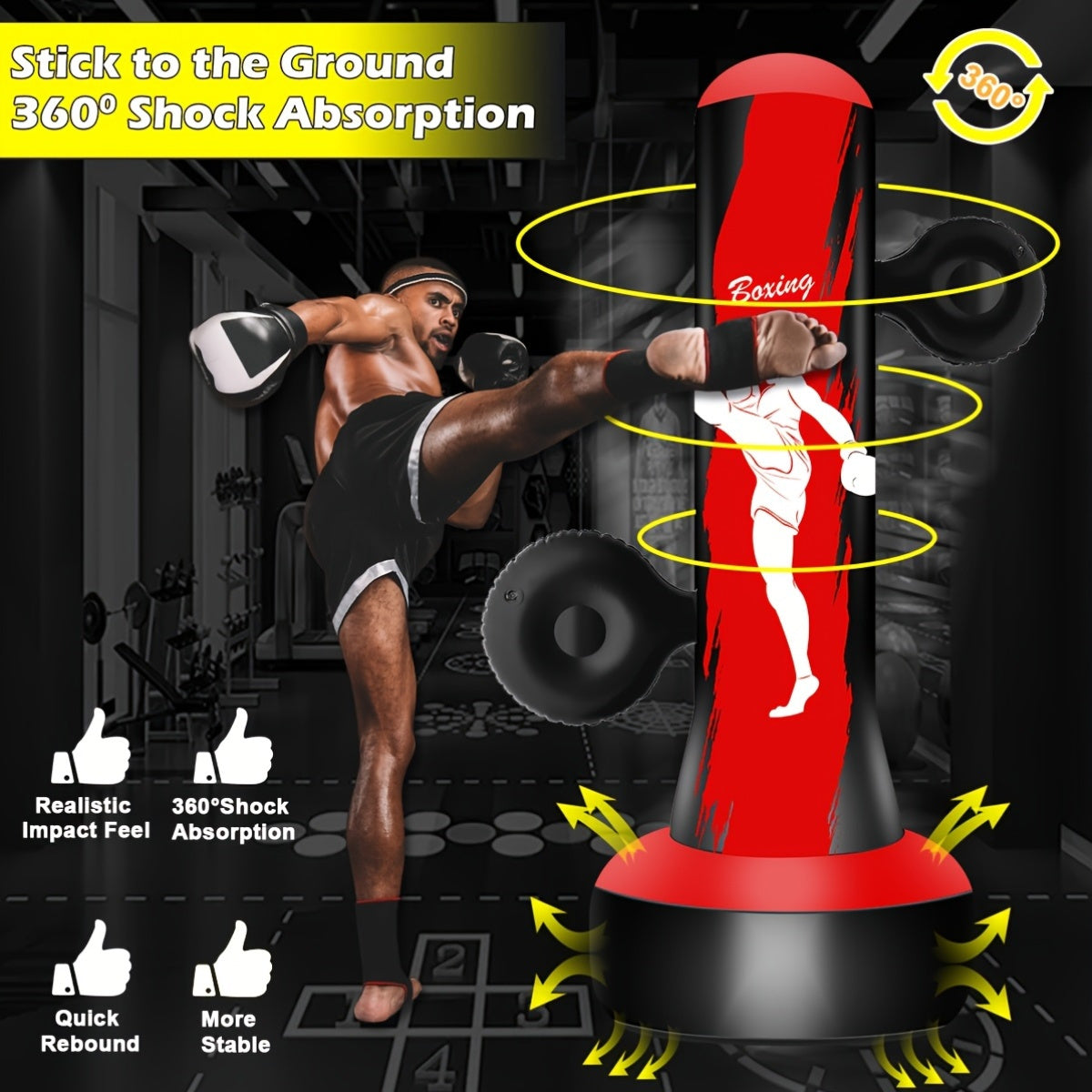 Independent Punching Bags Designed for Adults - 69" Tall Heavy Boxing Suitable for Men - Inflatable Kickboxing for Home, Office, Or Gym with Two Target Points - Red - Perfect Christmas Gift (Remember to Wear Gloves)