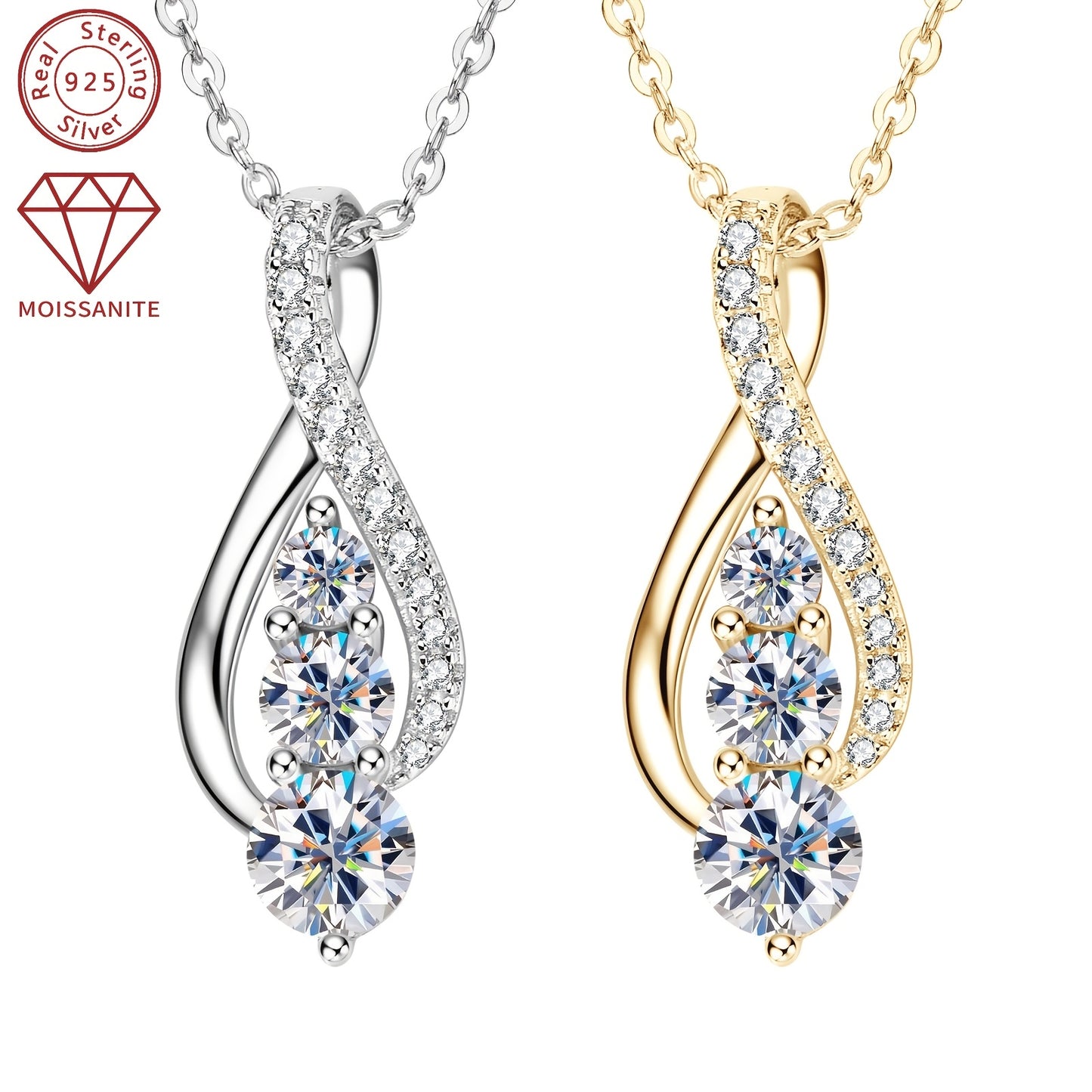 925 Sterling Silver Infinity Symbol Pendant Necklace for Women - Elegant Y-Shaped Design with Sparkling Moissanite Stones, 45+5cm/18+2in, Perfect for Weddings, Anniversaries & Festive Occasions, Festive Jewelry | Sparkling Pe