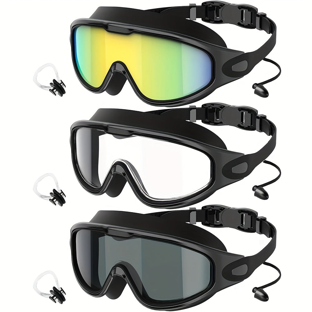 3pcs NSSIW Trendy Retro Adult Large Frame Casual Swimming Goggles Men's Women's Universal Plain Swimming Goggles Goggles - Casual Goggles Swimming Goggles