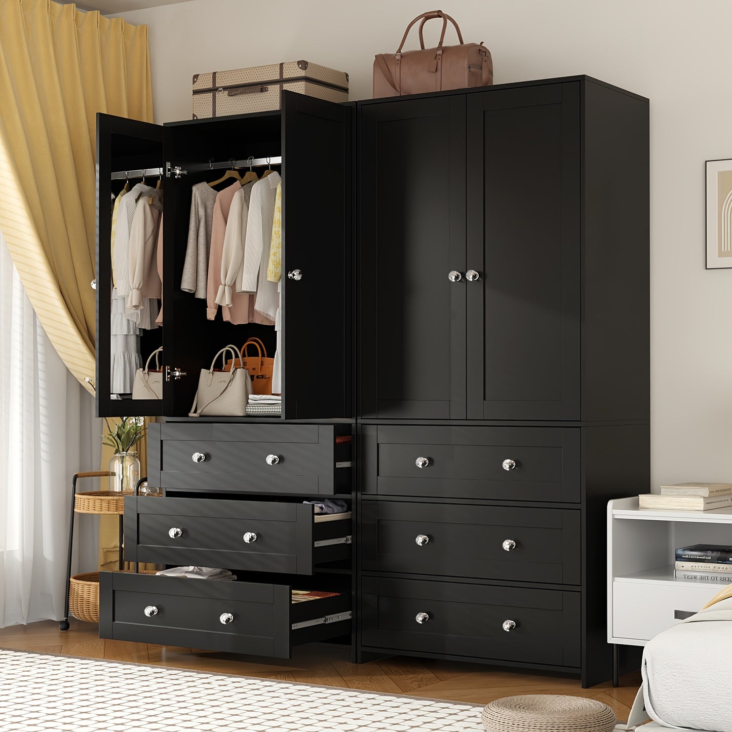 71" Wardrobe Armoire Closet with Mirror, 3/6 Large Drawers & 2/4 Doors, Gifts for Christmas