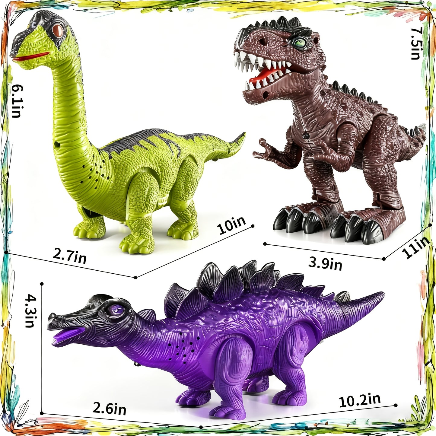 3 Pack Electric Dinosaur Toys with Sound Light & Walking Effects, Toy Gifts for Boys Kids 3 4 5 6 7 Years Old, Interactive Movable Dino Toyset