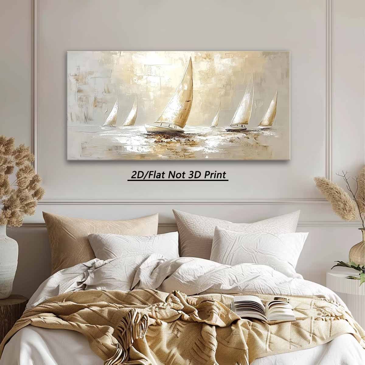 2D Flat, 1pc of Modern Style Large Wooden Frame Canvas Wall Painting - Nautical Theme with Sailboats, Suitable for Living Room and Coastal Themed Decor, High Quality Wall Art Printed Poster Can Be Hung Directly, 2D Flat