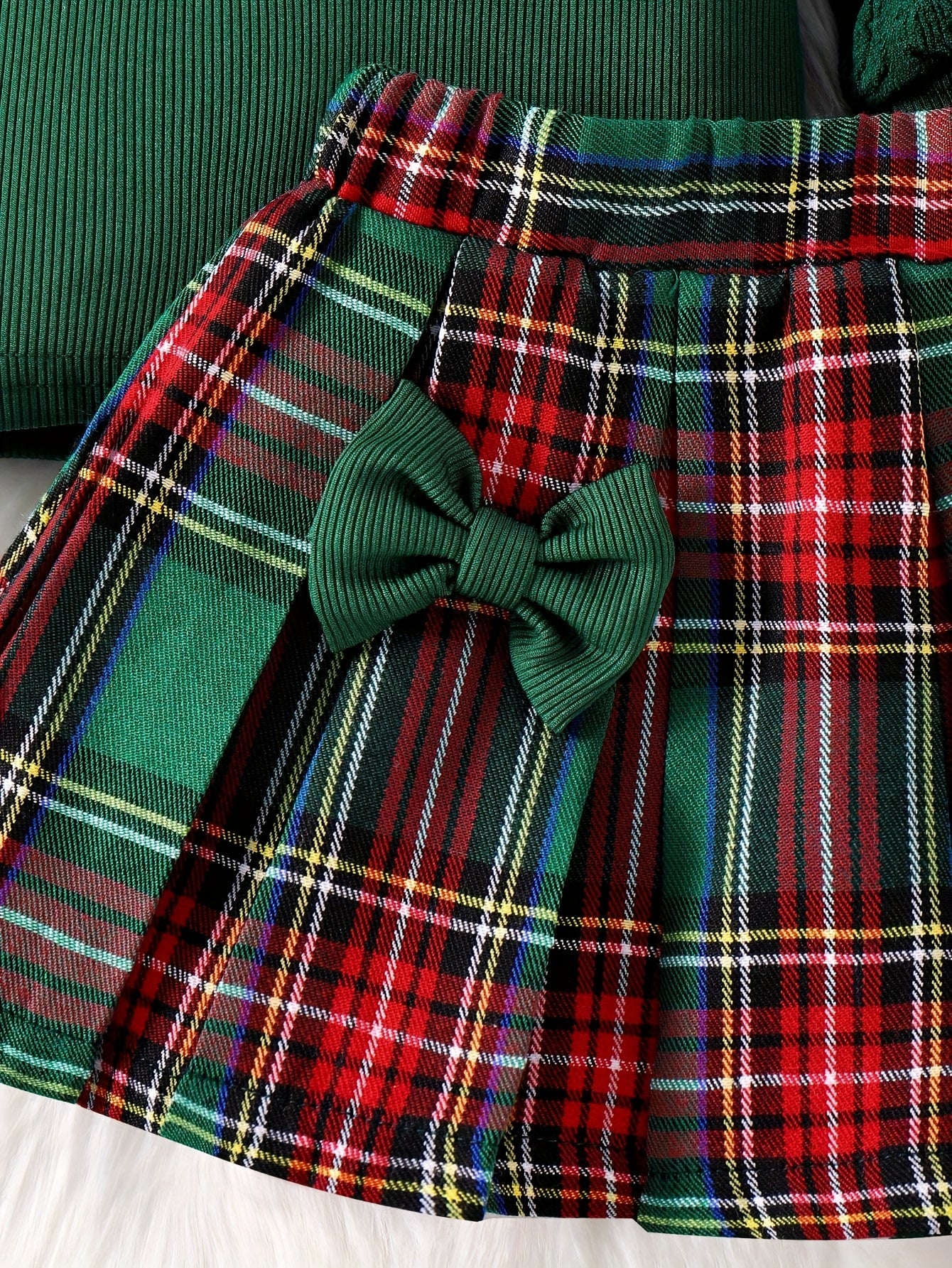 3pcs Baby Girl Scottish Tartan Outfit Set - Plaid Skirt & Bow Dress with Matching Hat, Elastic Waist Umbrella Skirt & Bubble Sleeve Blouse for 0-24 Months (Christmas, to) - Hand Washable, Perfect for Outdoor