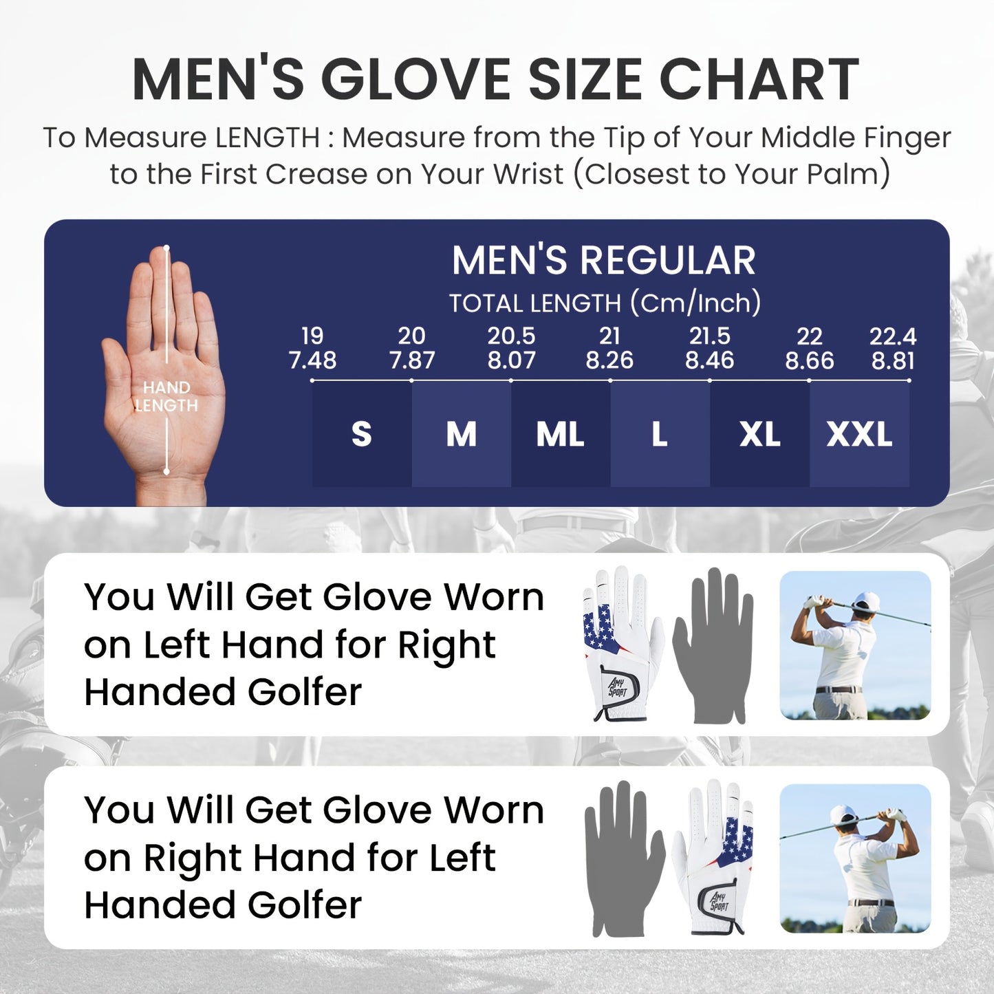 GKANDI Breathable Men's Golf Gloves Value 3 Pack for Left Hand, Stylish USA Flag Pattern with All Weather Grip for Reliable Swing Control, Fits A Range Of Sizes From S to XL