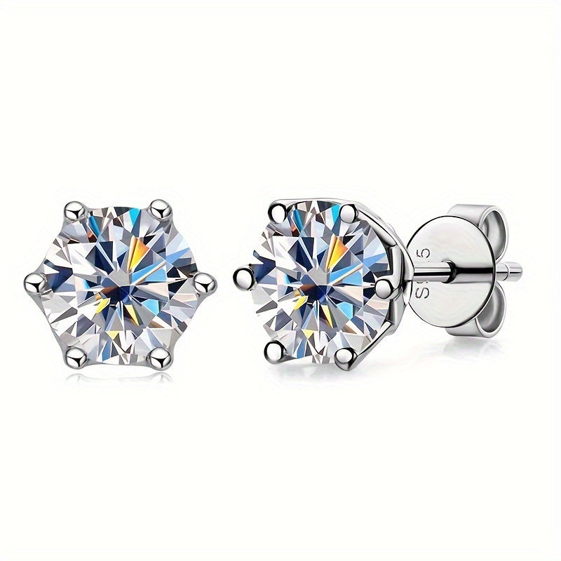 925 Silvery 0.5 Carat/1 Carat/2 Carat*2 Moissanite Round Earrings for Women, Suitable for Daily Wear And Valentine's Day, Back to School, Thanksgiving, Halloween, Christmas, Birthday And New Year Jewelry Gifts, Gift Box Weigh