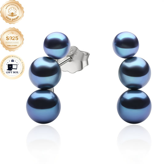 YAMI Black Seawater Pearl Stud Or Hoop Earrings For Women, 925 Sterling Silver Hypoallergenic Earrings, Climber Crawler Jewelry, Dainty Jewelry Gifts For Anniversary Birthday