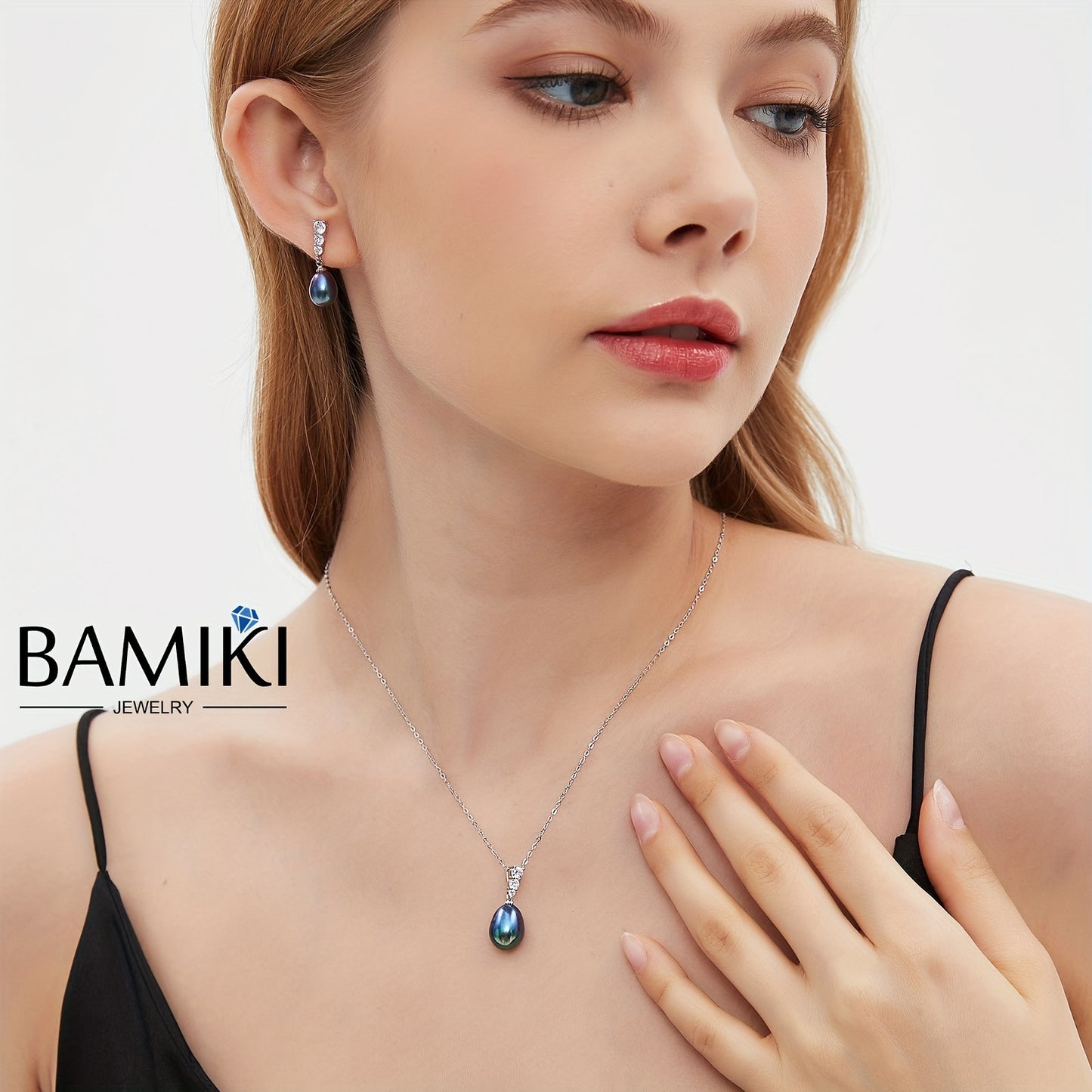 925 Sterling Silver Natural Seawater Pearl Pearl Necklace And Earrings Set 9-10MM