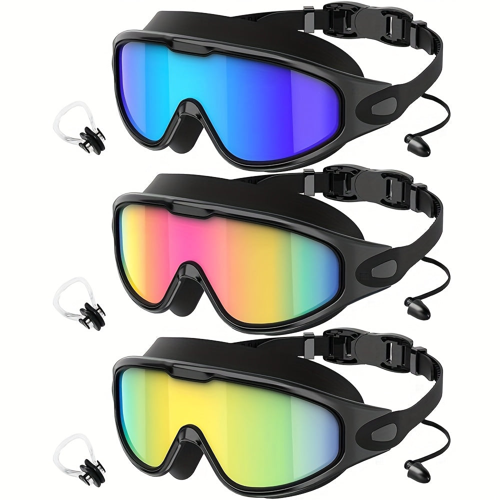 3pcs NSSIW Trendy Retro Adult Large Frame Casual Swimming Goggles Men's Women's Universal Plain Swimming Goggles Goggles - Casual Goggles Swimming Goggles