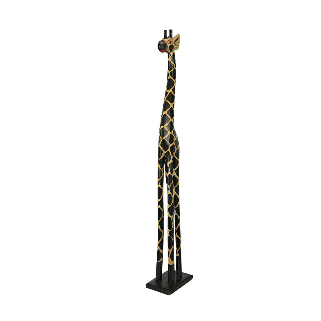 Hand-Carved 36" Tall Hand-Stained Brown Wood Giraffe Sculpture, A Striking Safari Home Decor Accent