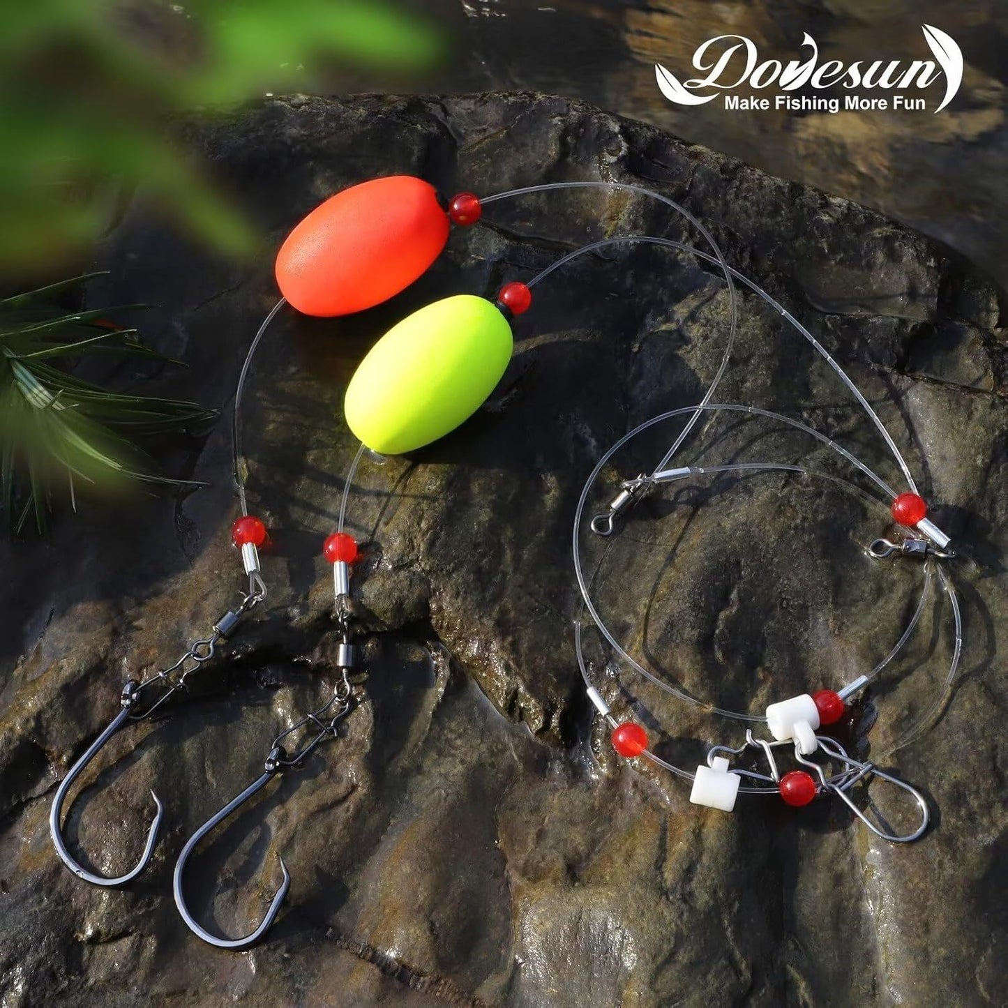 Dovesun 6pcs Surf Fishing Rigs - 20.5" Pre-Rigged Fish Finder Rig with 5/0 8/0 Circle Hooks & Fishing Float, 90LB Saltwater Fishing Gear Wind Resistant Fishing Tackle for Carolina Rig for Shark, Catfish, Bass, Idea Christmas
