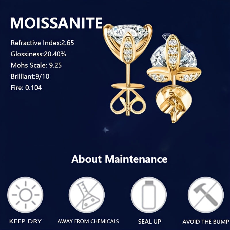 A Pair Of 925 Silvery 1ct*2 Moissanite Earrings for Men And Women, Light Luxury Niche, Retro Trend, Birthday Gift, Halloween Gift, Christmas Gift, High-end Jewelry, Suitable for Daily Wear, Wedding Banquet, Honeymoon, Dress,