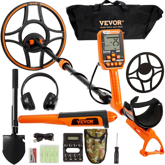VEVOR Metal Detector, 12" Coil, Professional Rechargeable Gold Detector, 39-50 in Adjustable with LCD 7 Modes Advanced DSP Chip Bluetooth Headset, Detecting Gold Treasure Hunting