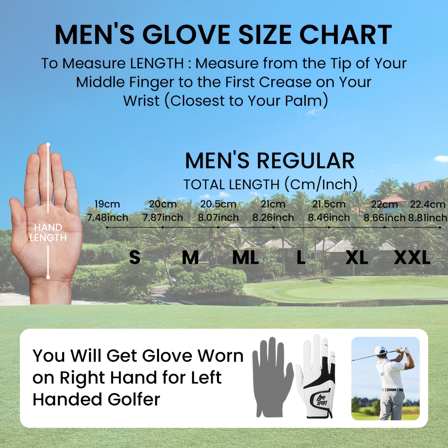 Golf Gloves Men Right Hand Left Hand Value 3 Pack, Premium PU With All Weather Grip For Serious Performance, Breathable & Comfortable Gift For Men