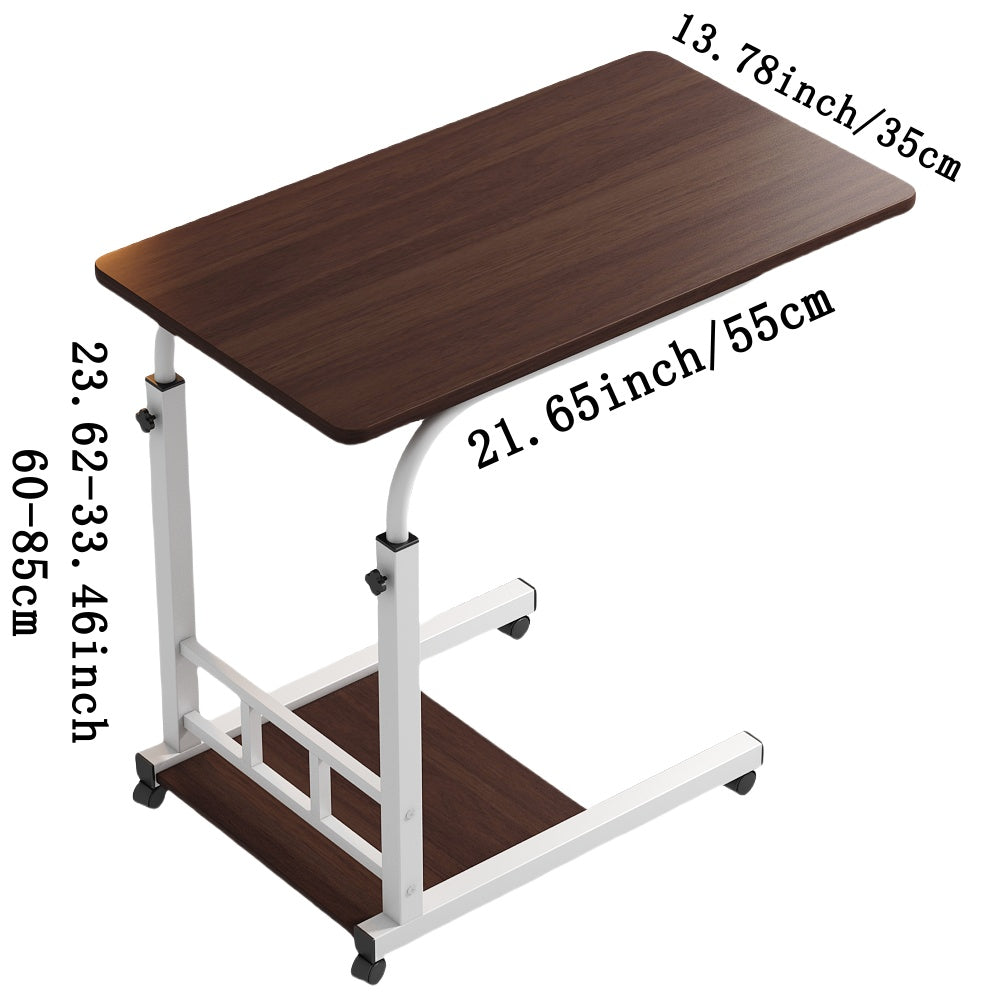 Height Adjustable Rolling Table with Storage Shelves - Heavy-Duty Wood/Metal Construction, Modern Mobile Desk with Casters, Space-Saving Design for Home Office, Bedside, Laptop Workstation & Small Spaces - Easy Assembly, Engi