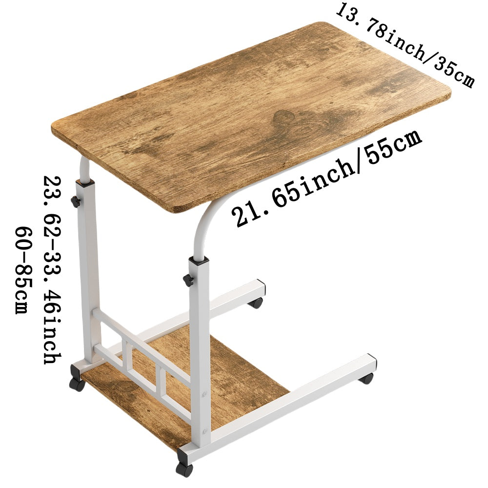 Height Adjustable Rolling Table with Storage Shelves - Heavy-Duty Wood/Metal Construction, Modern Mobile Desk with Casters, Space-Saving Design for Home Office, Bedside, Laptop Workstation & Small Spaces - Easy Assembly, Engi