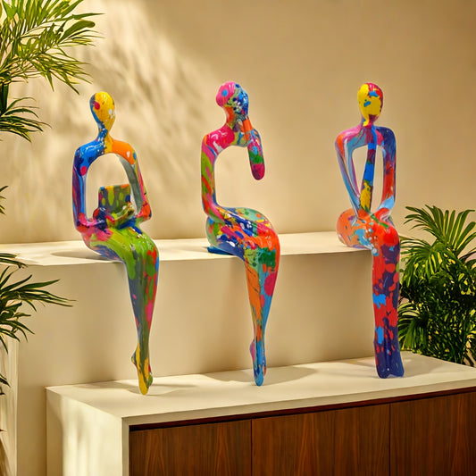 3pcs, Resin Three Kinds Of Sitting Posture Combination Abstract Figure Statue. Resin Crafts, Site Decoration, Thinking Life Decoration, Interior Decoration, Interior Decoration, DIY Decoration
