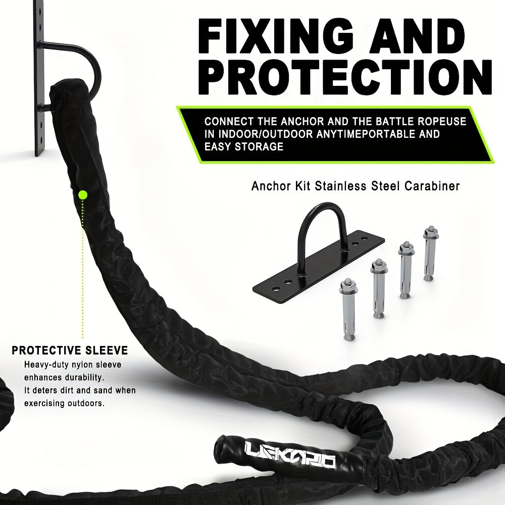354.33inch Heavy-Duty Battle Rope with Weighted Ends (Negligible) - Adjustable 275.59-393.7inch MMA Training Rope for Core Strength, HIIT, Boxing & Gym - Ideal Gift for Fitness Enthusiasts, & (Black)